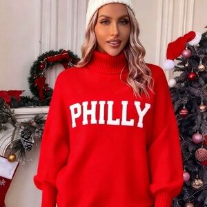 Philadelphia Red Turtleneck Sweater Womens Size L & XL